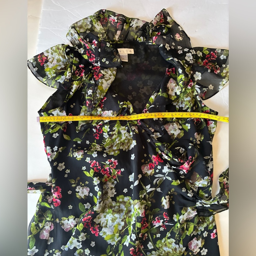 Vintage Floral Ruffle Midi Dress - Black Floral - Picture 3 of 15